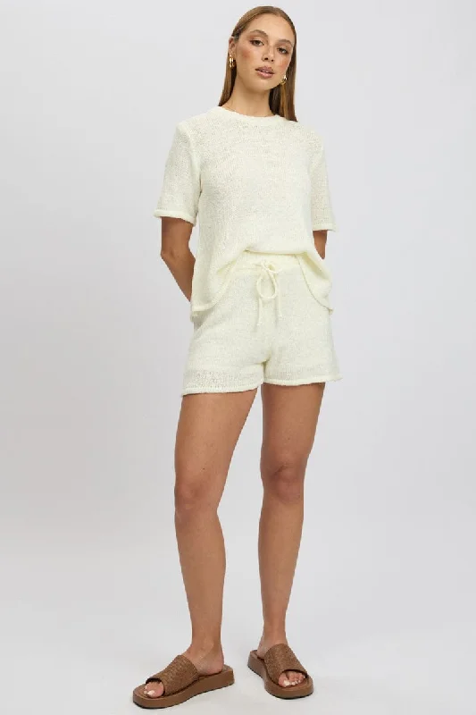 White Knit Shorts Elasticated Waist