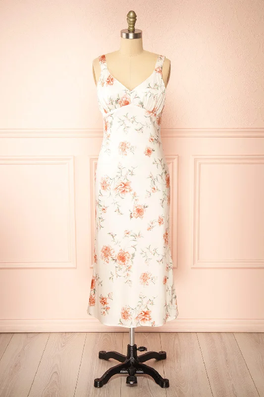 Charlize | Floral Satin Midi Dress