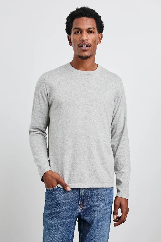 QUENTIN COTTON CASHMERE LONG SLEEVE TEE - HEATHER GREY