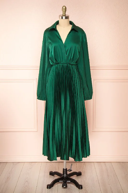 Calira | Green Midi Dress w/ Long Sleeves