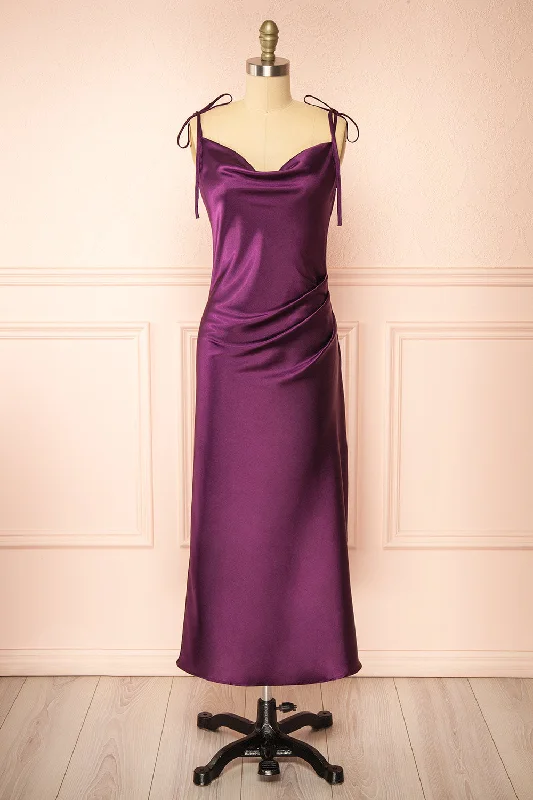 Elyse Purple | Cowl Neck Midi Dress