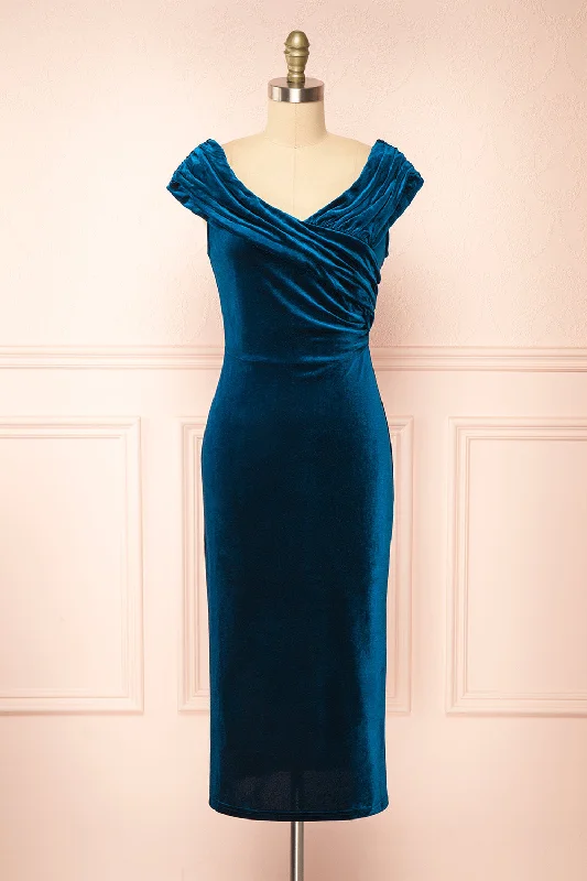 Hesperia | Teal Velvet Midi Dress