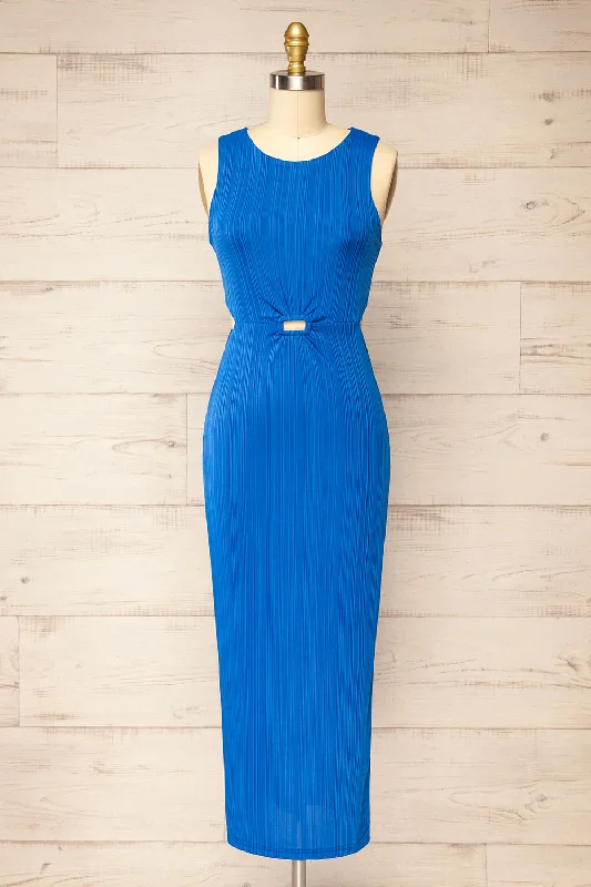 Penticton | Blue Fitted Midi Dress w/ Cut-Outs