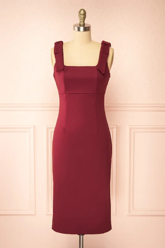 Gaile Burgundy | Shoulder Tie Midi Dress