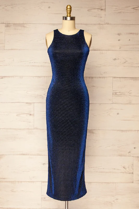 Certika | Sparkly Navy Mesh Midi Dress