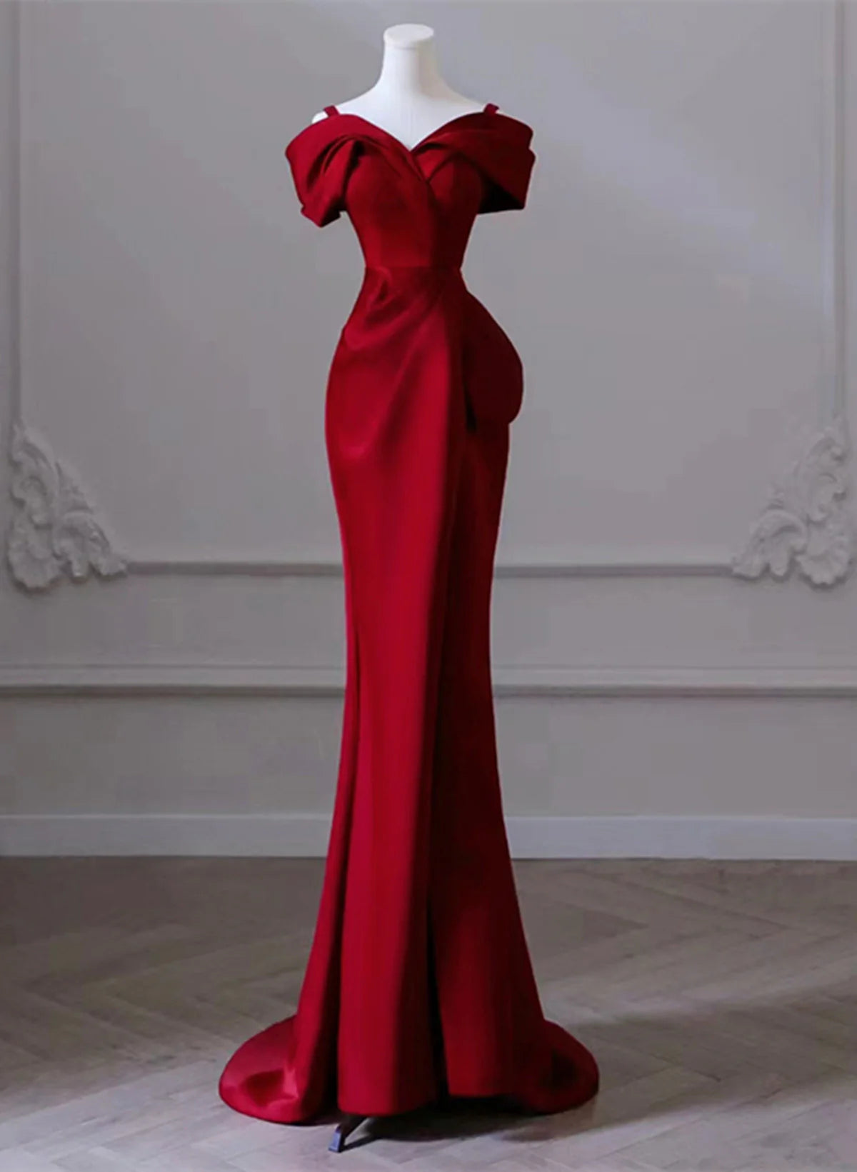 Christmas Dress December Wedding Guest Dress Satin Off Shoulder Long Formal Elegant Evening Dress