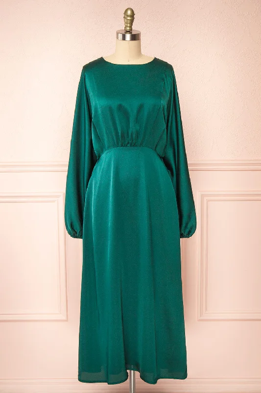 Reneane Green | Long Sleeve Midi A-Line Dress