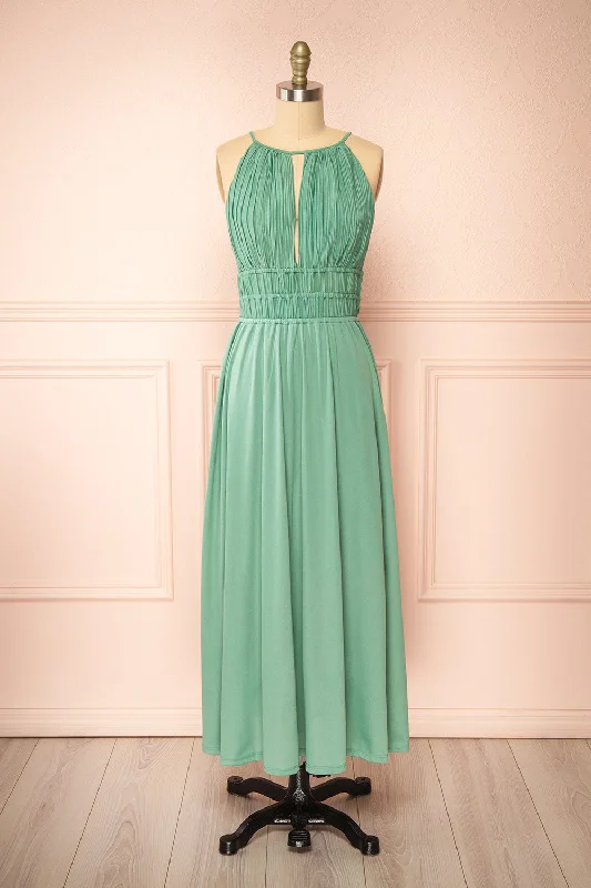 Dovie Mint | Midi Dress w/ Pleated Bodice