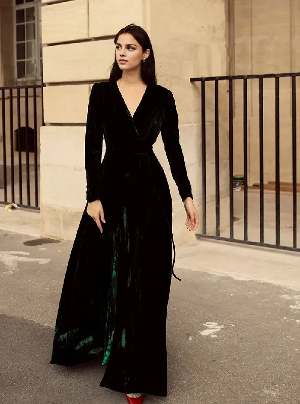 Evening Dress Velvet Dress Wrap Dress Deep V Neck Long Sleeves Formal Dresses Wedding Guest Dress