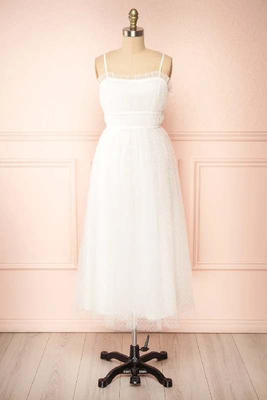 Lalatiana | White Tulle Midi Dress w/ Polka Dots