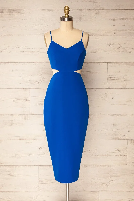 Komia Royal Blue | Fitted Midi Dress w/ Cut-Outs