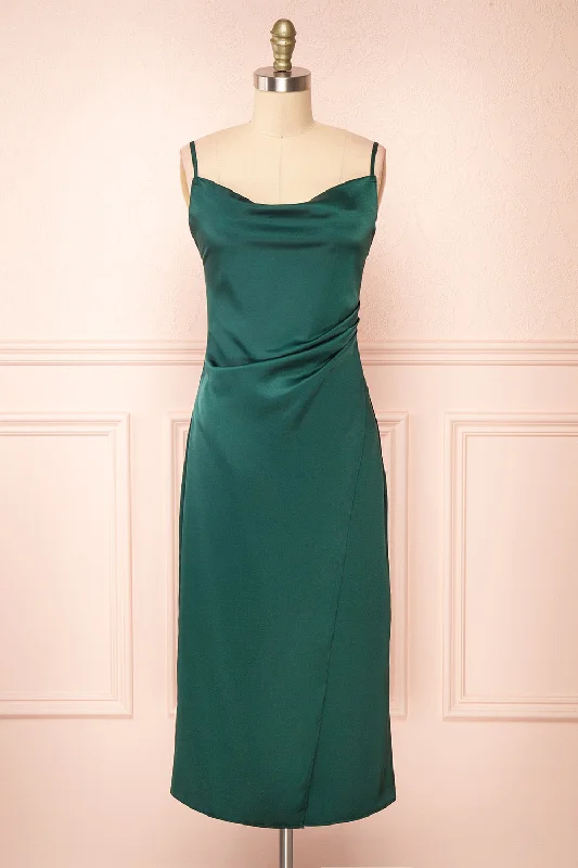 Chloe Green | Satin Cowl Neck Midi Dress