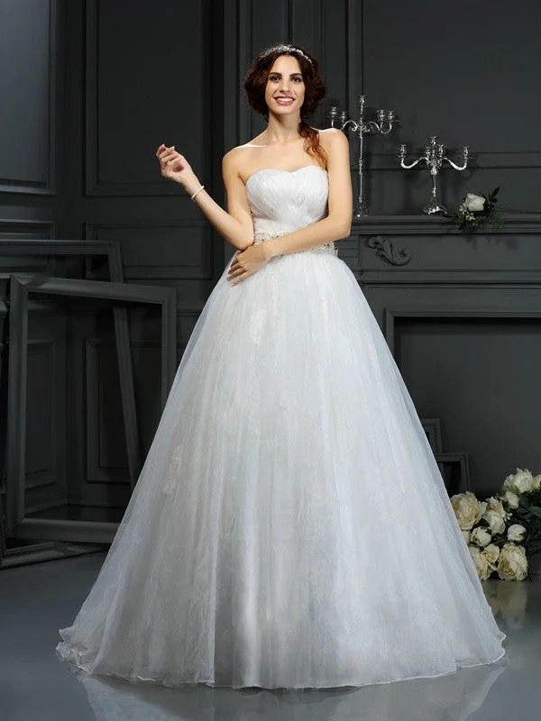 A-Line/Princess Sweetheart Applique Sleeveless Long Organza Wedding Dresses