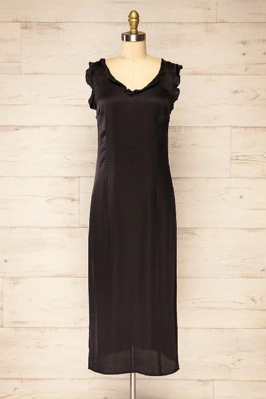 Drumburgh | Midi Black Dress w/ Ruffles