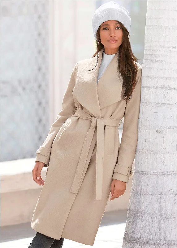 Wrap Coat With Belt - Stone