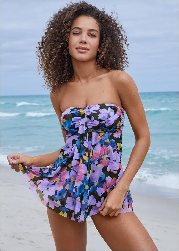 Flowing Bandeau Tankini - Evening Bloom