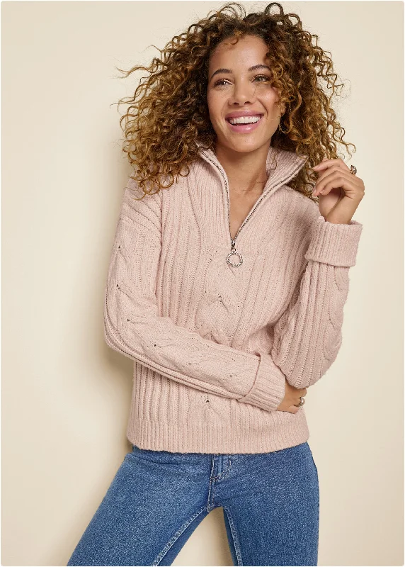 Quarter Zip Sweater - Blush