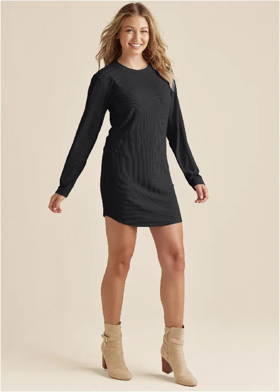 Ribbed T-Shirt Dress - Black