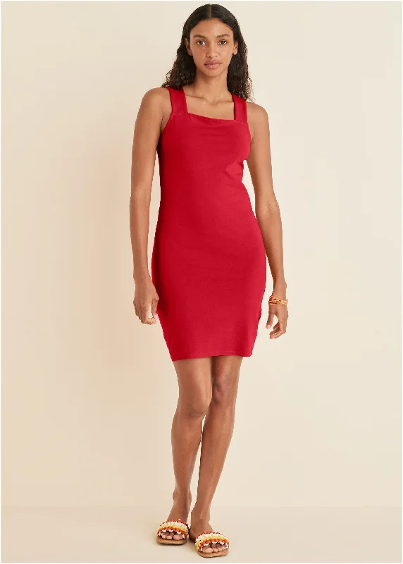 Square Neck Tank Dress - Red