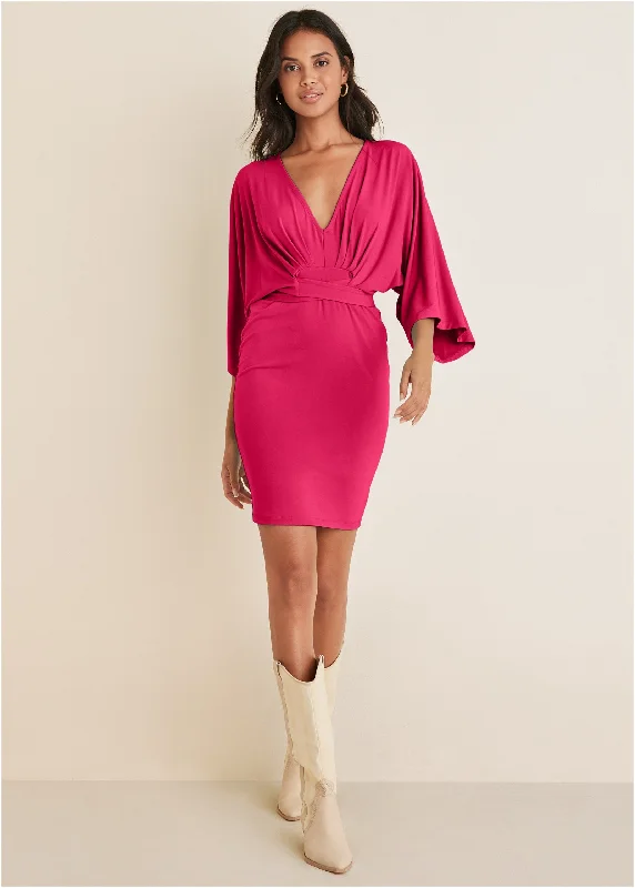 Tie Front Dress - Dark Pink