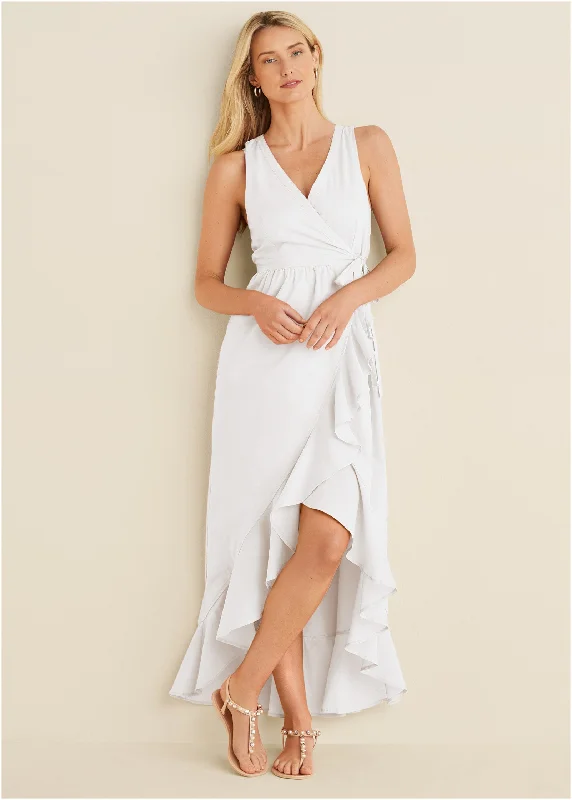 High-Low Wrap Dress - Off White