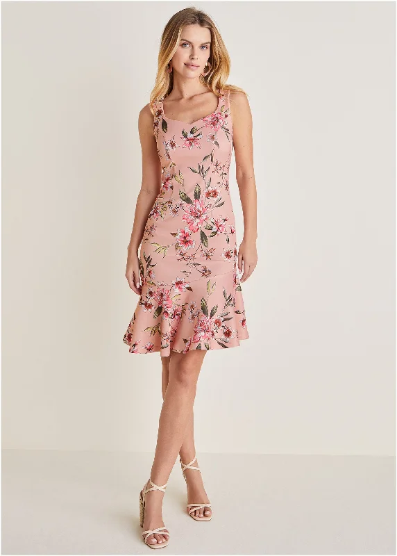 Asymmetric Ruffle Hem Dress - Ethereal Floral