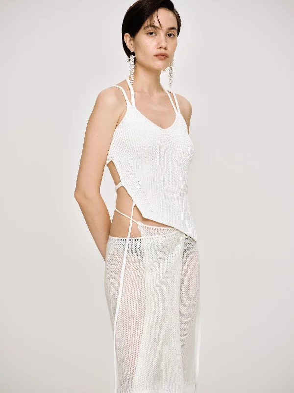 Asymmetric Knit Tank Top, White