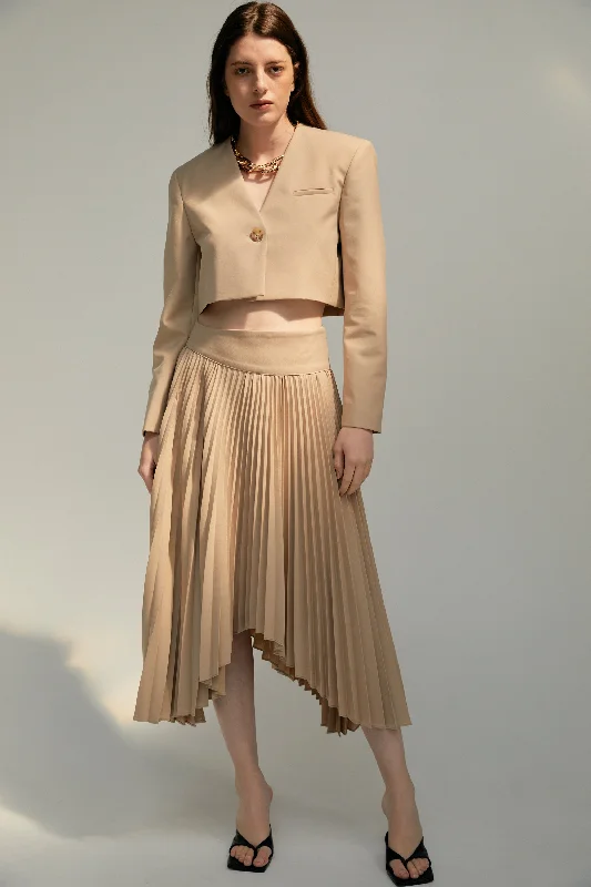 Asymmetric Pleated Skirt, Camel Brown