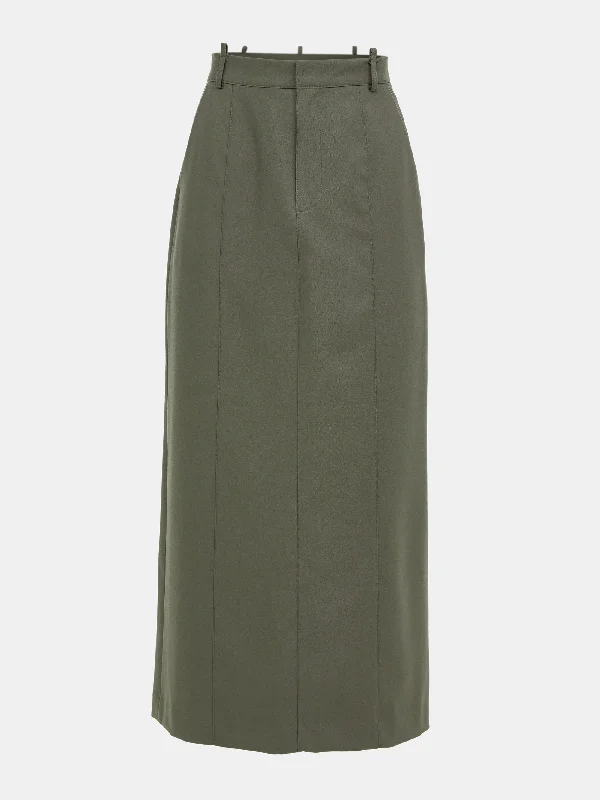 Belt Loops Suit Skirt, Khaki Green