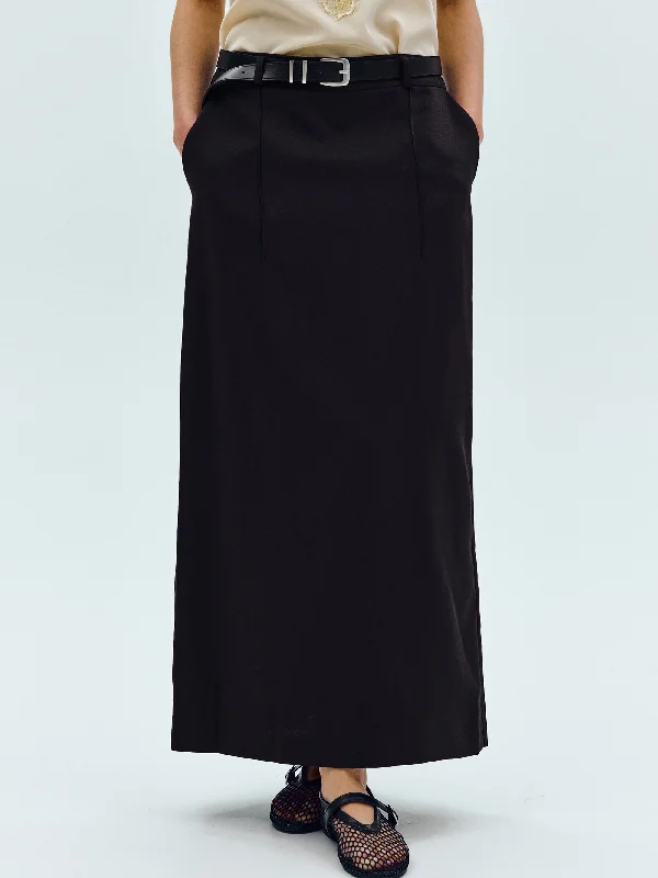 Belted Long Skirt, Black