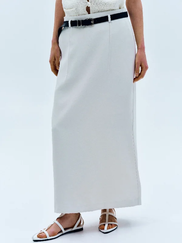 Belted Long Skirt, White