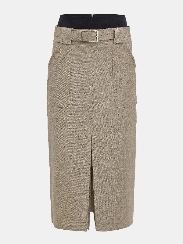 Belted Panel Suit Skirt, Cork