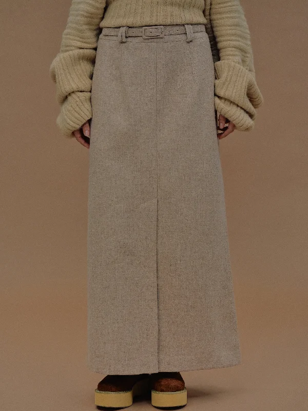 Belted Wool Midi Skirt, Plywood