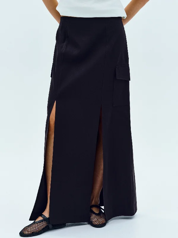 Block Slit Maxi Skirt, Black