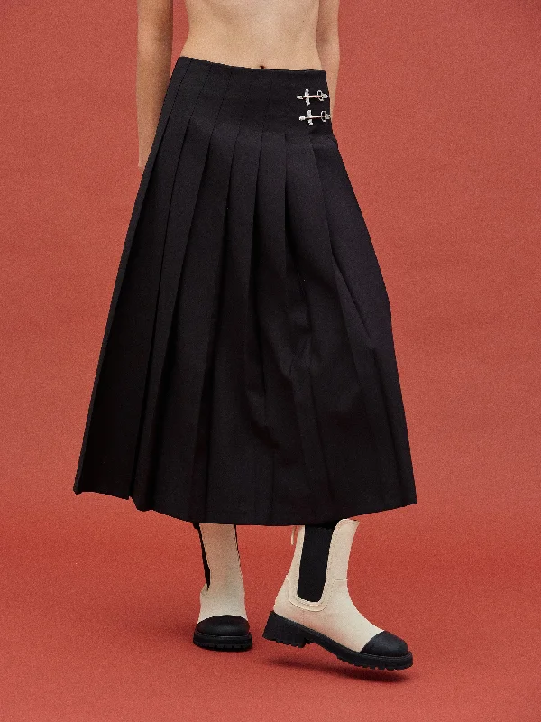 Box Pleated Skirt, Black