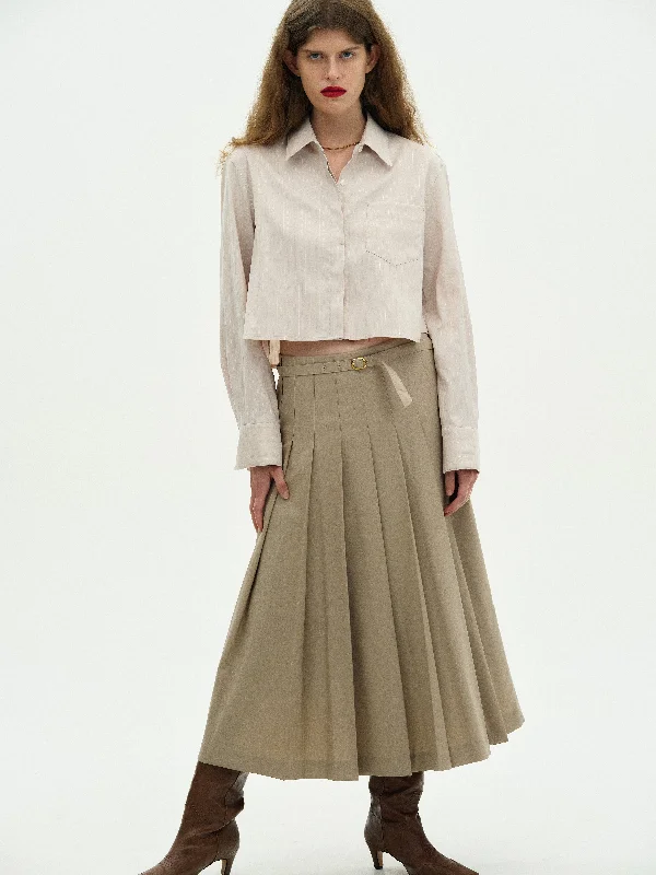 Buckle Pleated Skirt, Sandstone