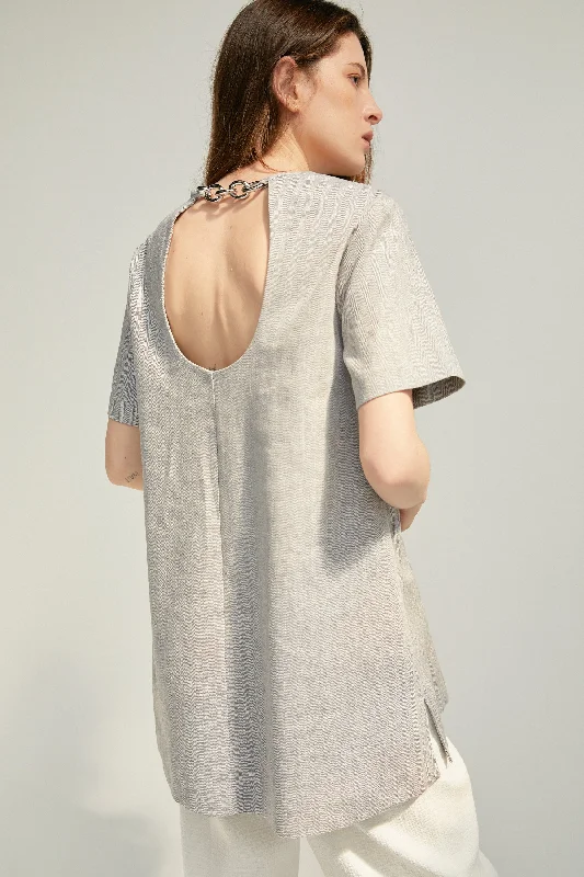 Chain-Embellished Open Back Top, Grey