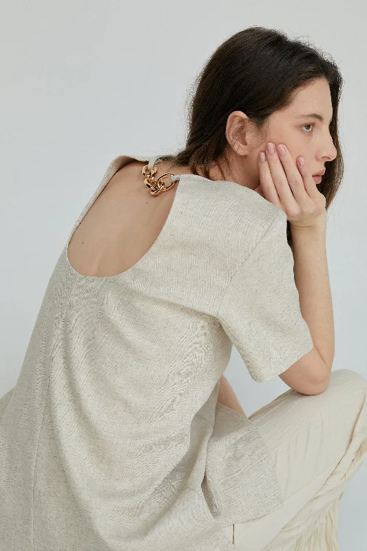 Chain-Embellished Open Back Top, Oat