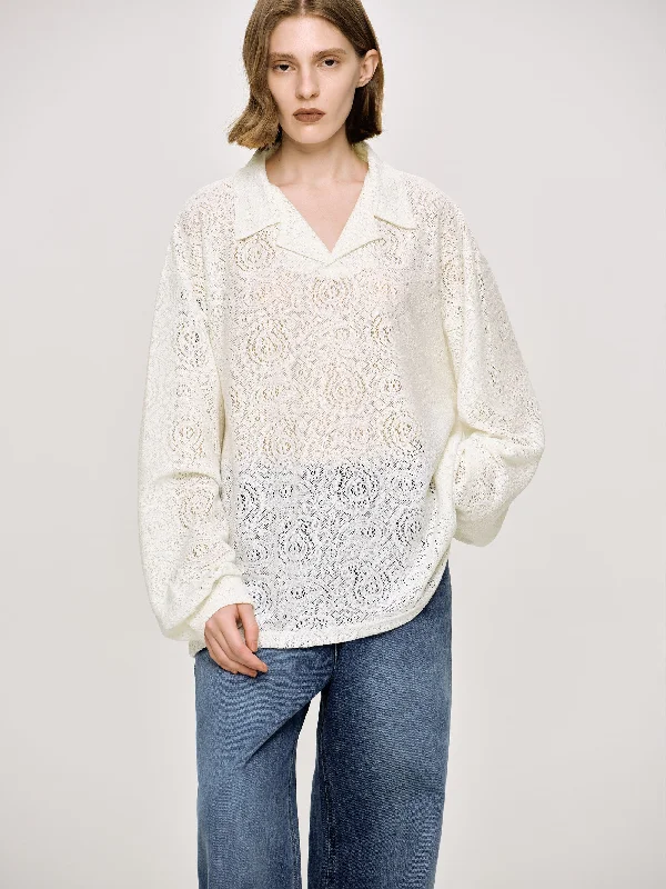 Crochet Collar Top, Ivory