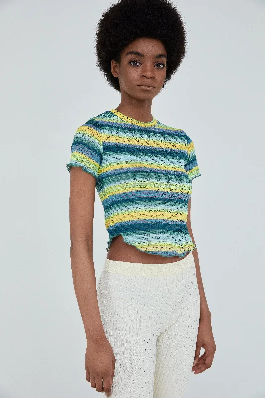 Crocheted Summer Knit Top, Multi Green