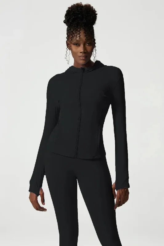 DOINA HOODED LONG SLEEVE SPORTS TOP BLACK