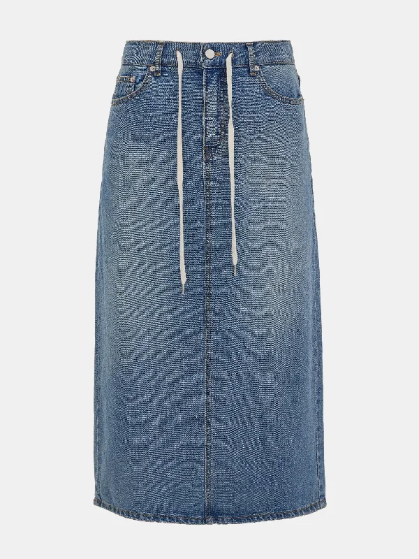 Drawstring Denim Skirt, Blue