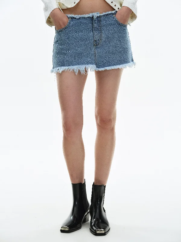 Frayed Denim Skirt, Blue