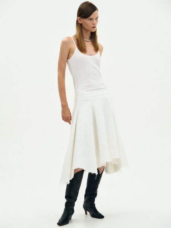 Frayed Denim Skirt, Off-White