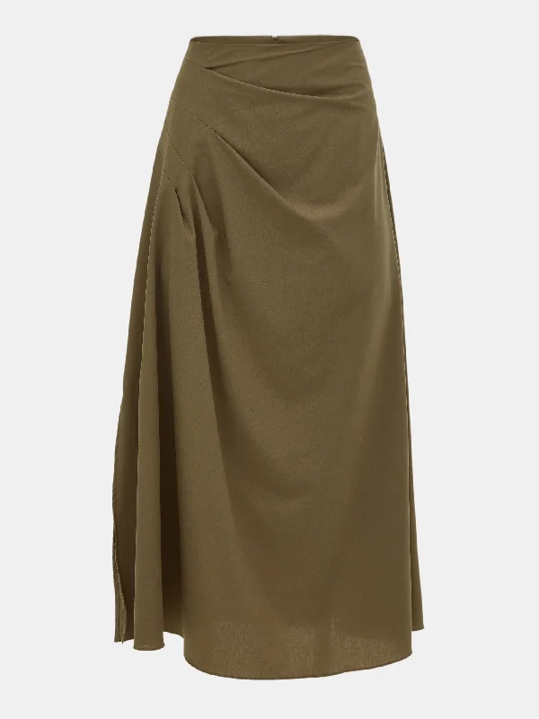 Gathered Midi Skirt, Coyote Tan