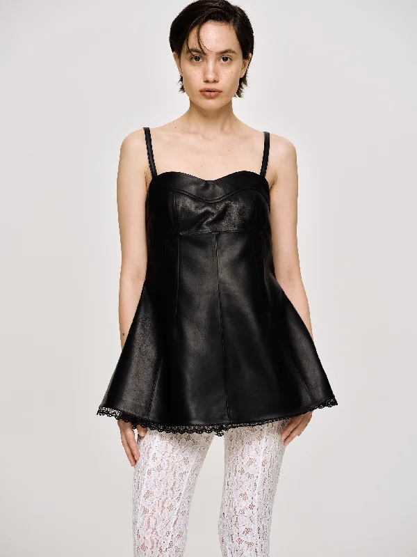 Lambskin Bustier Leather Top, Black