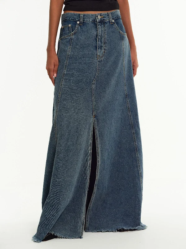 Maxi Denim Skirt, Medium Blue