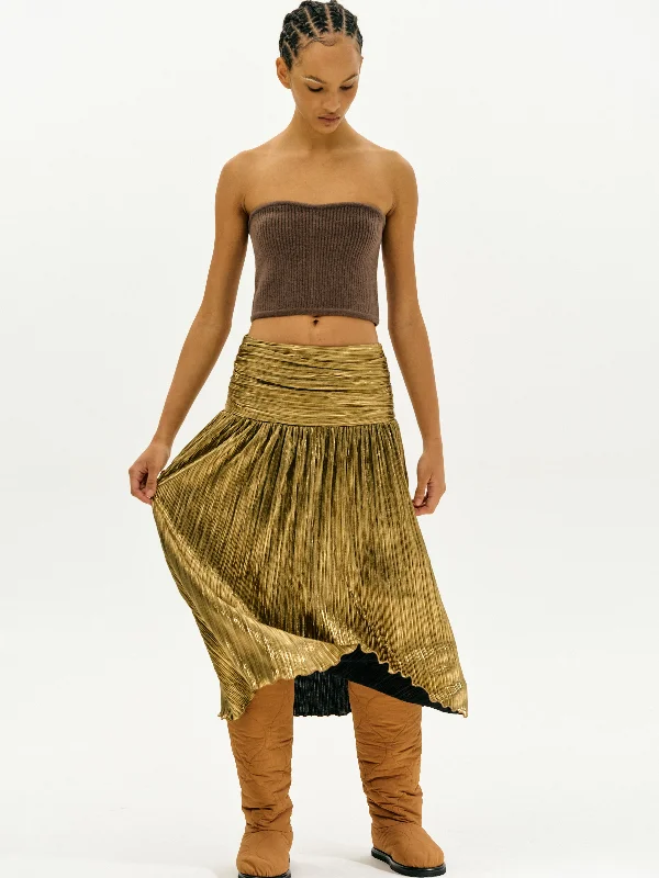 Metallic Pleated Skirt, Gold