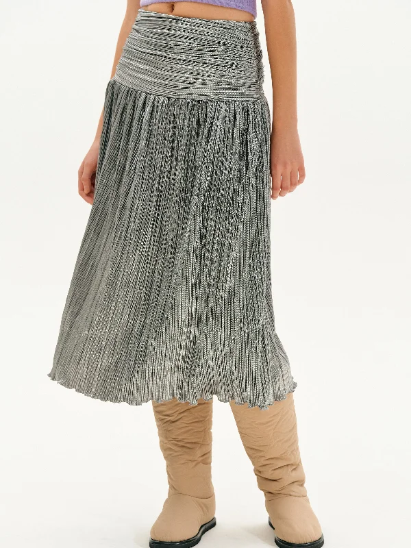 Metallic Pleated Skirt, Sliver