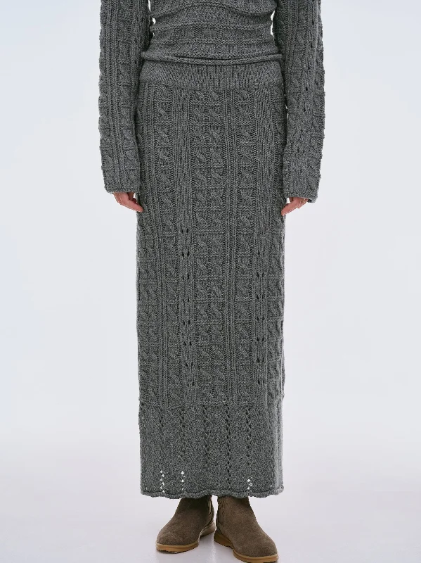 Pella Lambswool Cable Knit Skirt, Dark Shadow